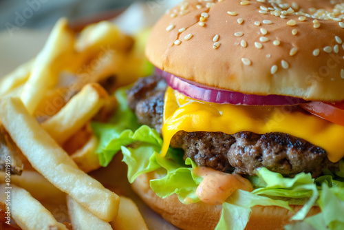 classic cheeseburger with golden fries