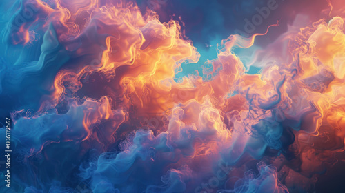 Vivid cloudscape with glowing warm and cool tones, surreal sky concept and dreamy atmosphere