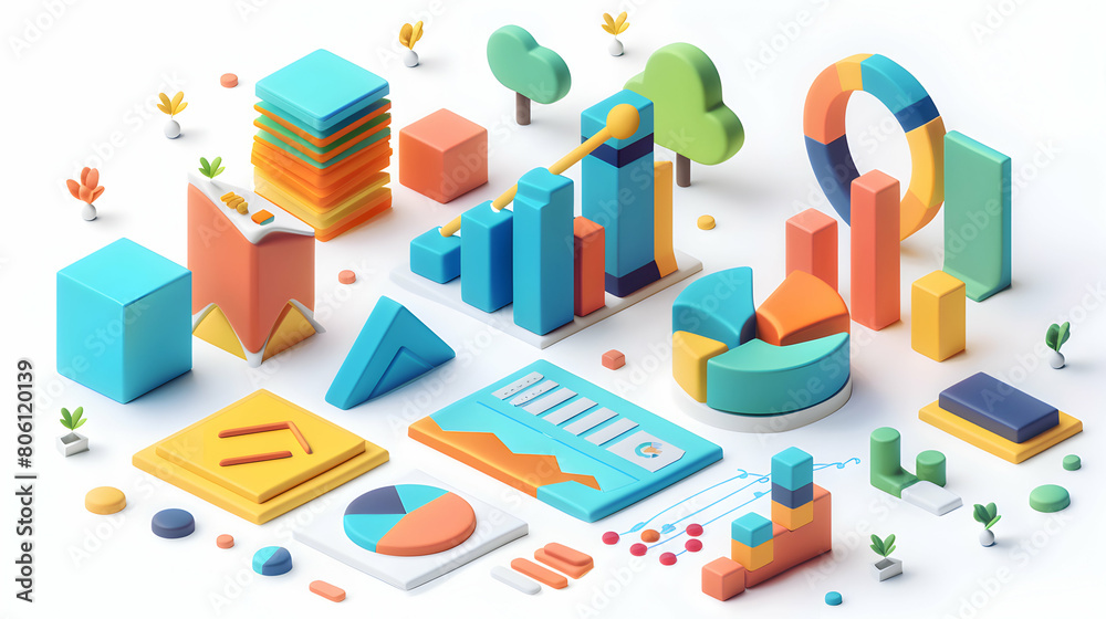 3D Cartoon Icon of Data Visualization and Analytics for Illustrating Insights and Trends