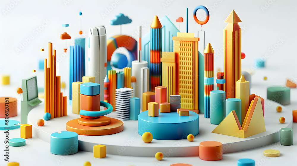 3D Cartoon Data Visualization Icon for Analyzing Insights and Trends