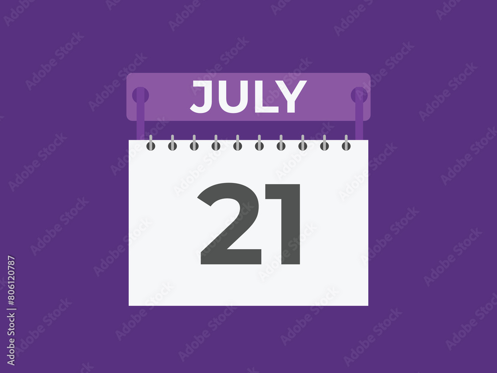 July 21 calendar reminder. 21 July daily calendar icon template. Calendar 21 July icon Design template. Vector illustration
