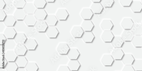 Abstract hexagon background. Futuristic abstract honeycomb mosaic white technology background. Surface polygon pattern with glowing hexagon paper texture and futuristic business. graphic concept.