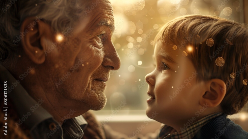 Grandparent with grandchild during sunset Grandparent with grandchild during sunset
