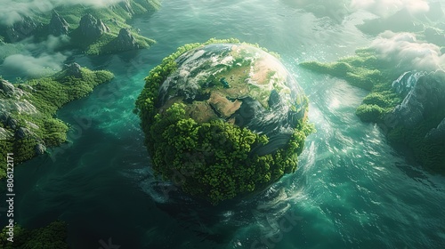Aerial top view green forest with earth, Green planet in your hands, Save Earth, Texture of forest view from above ecosystem and healthy environment, earth day, Generative Ai  photo