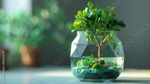 image of a green ecosystem inside a glass AI generated