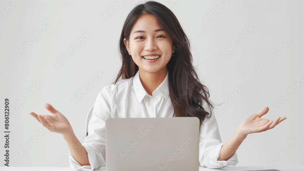 a woman in the office showing her welcome a woman in the office showing her welcome