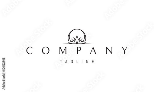 A vector logo with an abstract image of a lotus flower on the background of the moon.