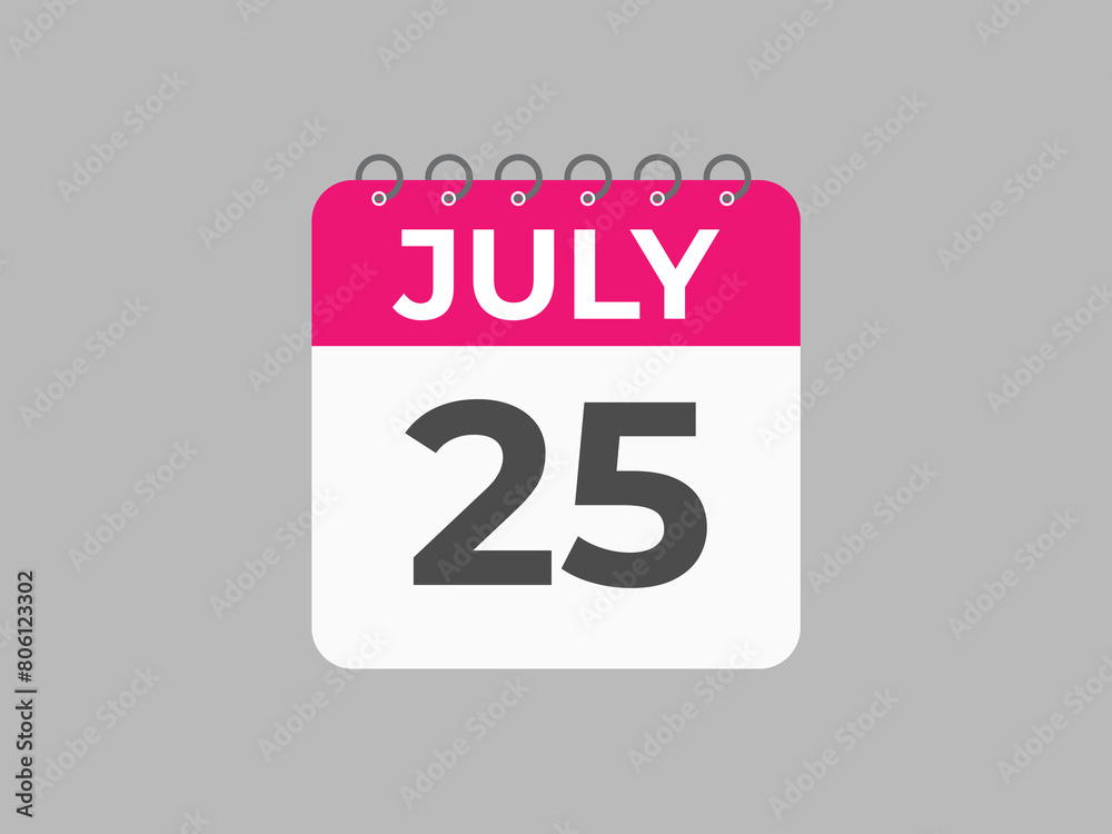 July 25 calendar reminder. 25 July daily calendar icon template. Calendar 25 July icon Design template. Vector illustration

