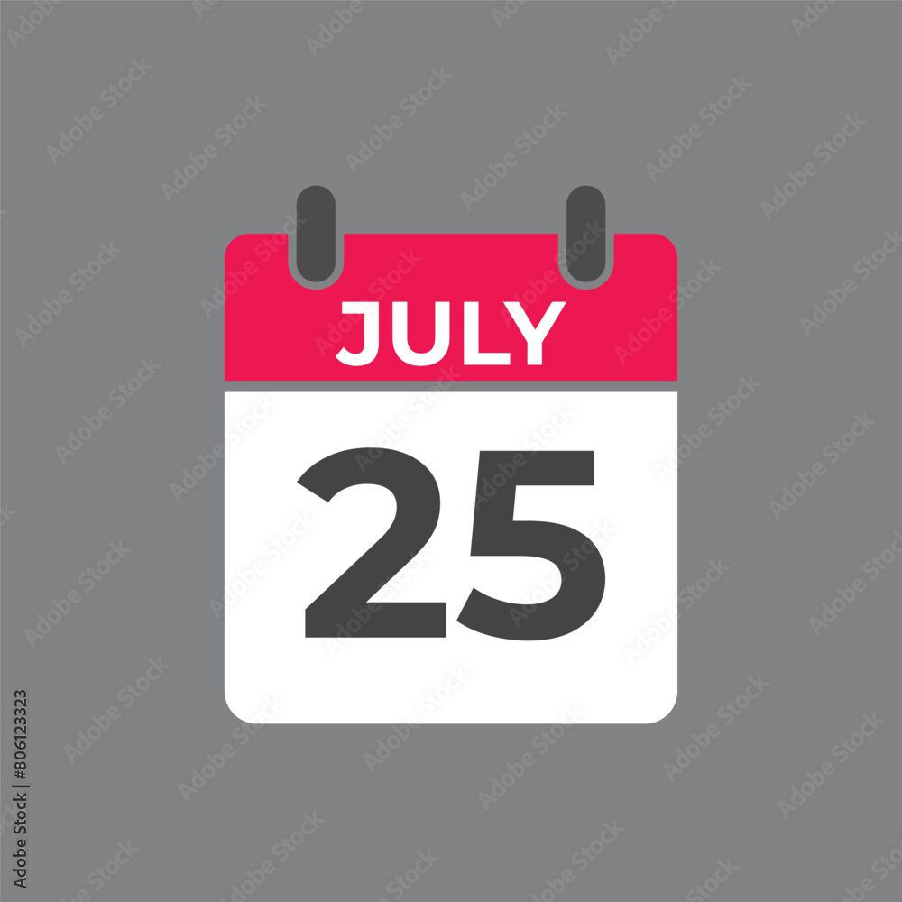 July 25 calendar reminder. 25 July daily calendar icon template. Calendar 25 July icon Design template. Vector illustration
July 25 calendar reminder. 25 July daily calendar icon template. Calendar 25 July icon Design template. Vector illustration