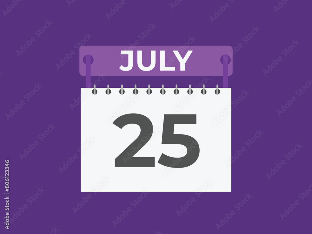 July 25 calendar reminder. 25 July daily calendar icon template. Calendar 25 July icon Design template. Vector illustration
July 25 calendar reminder. 25 July daily calendar icon template. Calendar 25 July icon Design template. Vector illustration