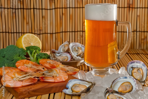 beer with fish snacks. Restaurant menu design.  photo