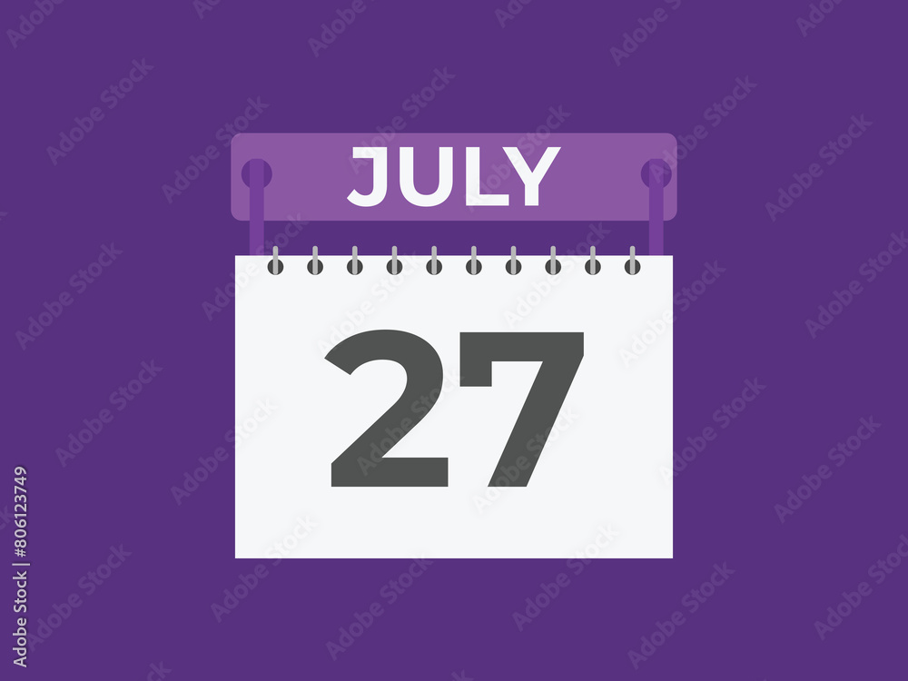 July 27 calendar reminder. 27 July daily calendar icon template. Calendar 27 July icon Design template. Vector illustration
July 27 calendar reminder. 27 July daily calendar icon template. Calendar 27 July icon Design template. Vector illustration