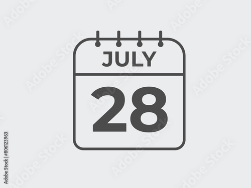 july 28 calendar reminder. 28 july daily calendar icon template. Calendar 28 july icon Design template. Vector illustration
