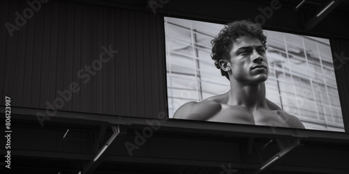 Man model on background billboard