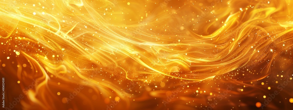 Golden fire background with swirling flames and sparks. The image is a closeup of golden abstract shapes and swirls, creating an atmosphere of mystery and magic. Golden fire background with swirling flames and sparks. The image is a closeup of golden abstract shapes and swirls, creating an atmosphere of mystery and magic.