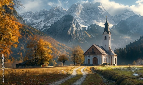 church and the mountains