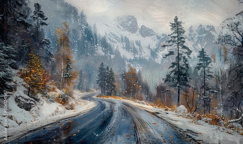 mountain road in the winter