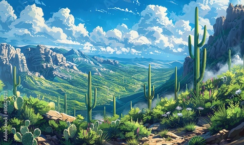 A mountainside full of healthy saguaro cactus