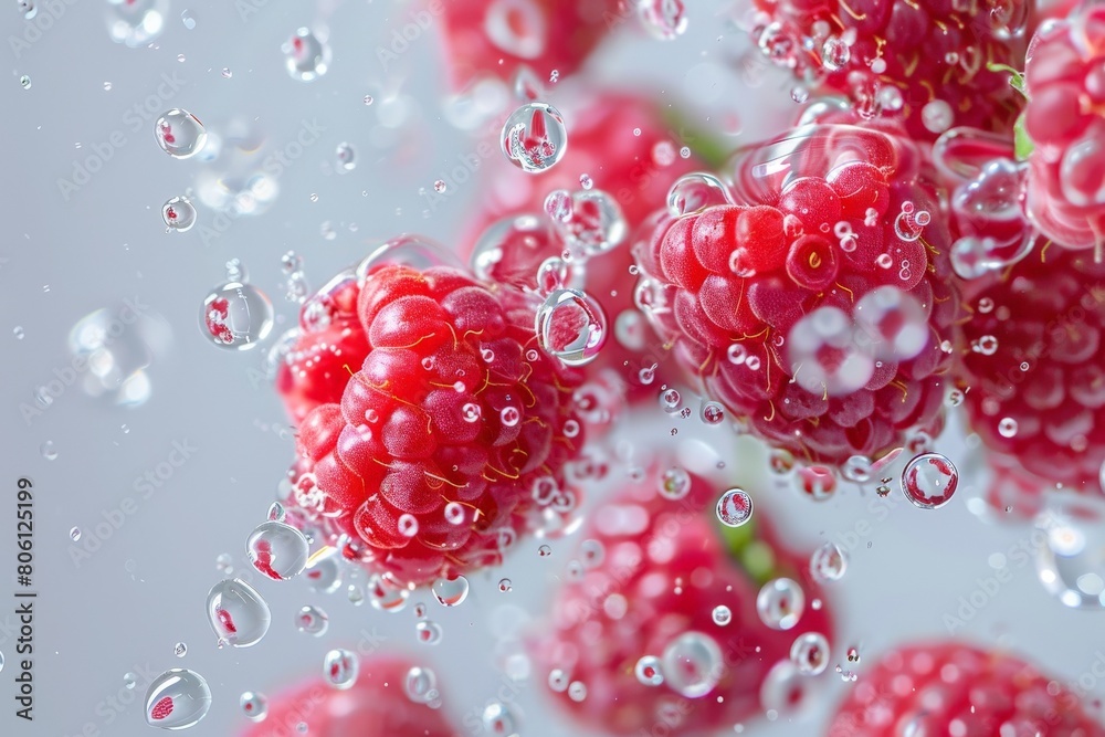 close-up of raspberries in drops of water. Created by AI.. Beautiful simple AI generated image in 4K, unique. close-up of raspberries in drops of water. Created by AI.. Beautiful simple AI generated image in 4K, unique.