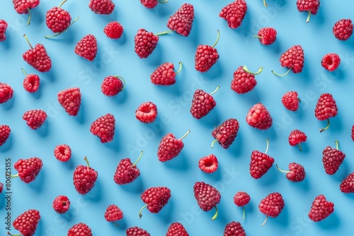 Pattern of raspberry on dark rock background. Flat lay summer berries - red raspberries. Creative minimalism. Frony view. Beautiful simple AI generated image in 4K, unique. photo