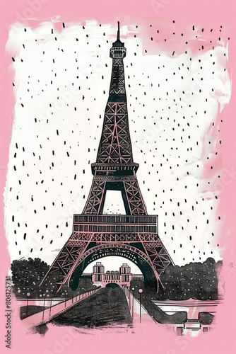 Paris city skyline cute colorful hand drawn style illustration