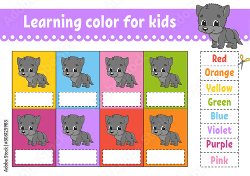Learning color for kids. Education developing worksheet. Activity page with color pictures. Riddle for children. Funny character. cartoon style. Vector illustration.