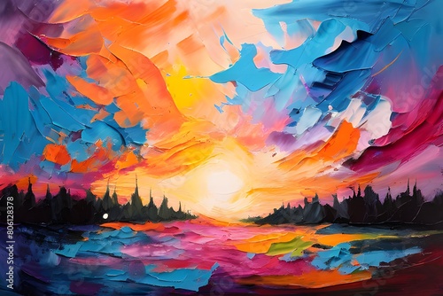 Liquid watercolor painting of a sunset