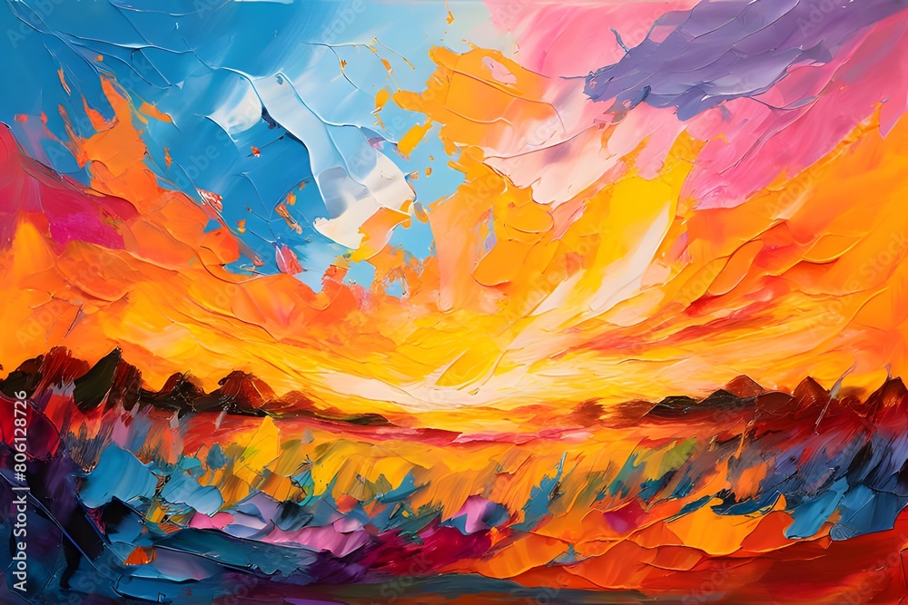 Sunset liquid brush strokes painting background