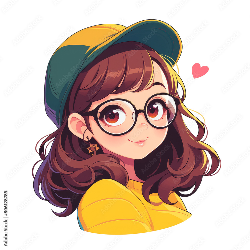 Cute cartoon girl in glasses and a hat. Cute cartoon girl in glasses and a hat.