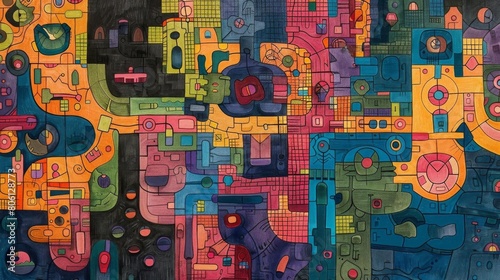 An intricate map of a bustling business district