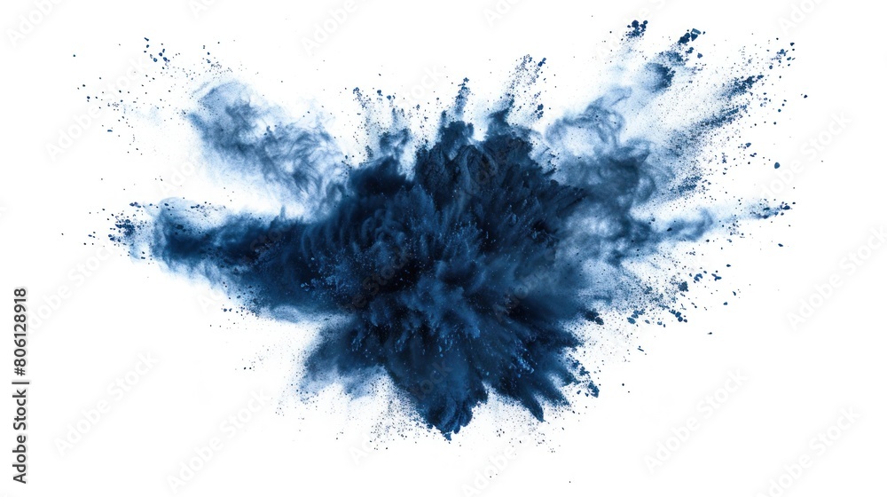 Dark blue color dust explosion on white background, Freeze motion of blue powder exploding Dark blue color dust explosion on white background, Freeze motion of blue powder exploding