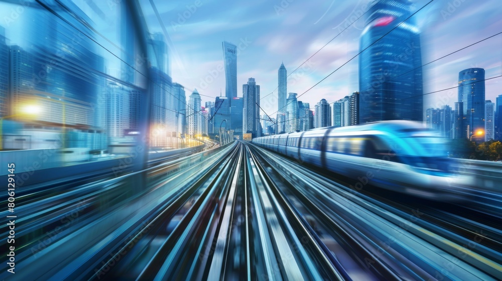 A futuristic city skyline with high-speed trains crisscrossing above, illustrating the integration of rail transport into urban environments. A futuristic city skyline with high-speed trains crisscrossing above, illustrating the integration of rail transport into urban environments.