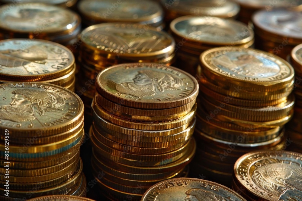 Stacks of coins arranged in a visually appealing pattern, symbolizing wealth and financial stability