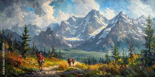 hikers in the mountains photo