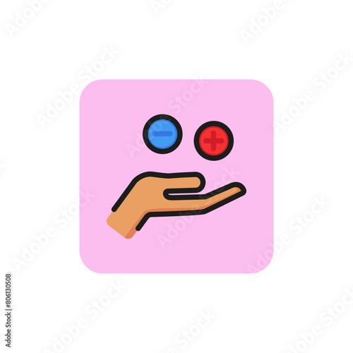 Icon of advantage and disadvantage. Plus and minus, positive and negative, comparison. Opinion concept. Can be used for topics like dilemma, choice, election