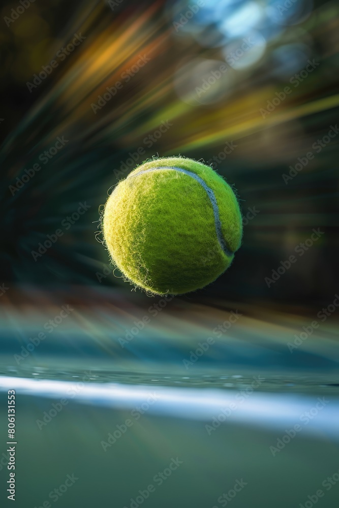 Artistic blur of a tennis ball moving at high speed, with focus on the ball and a streaked background to emphasize motion,