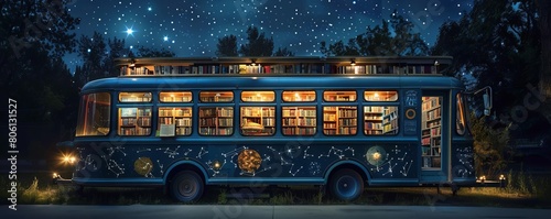 A bookmobile that doubles as a mobile observatory, offering star maps and astronomical guides alongside novels photo