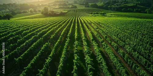 Aerial view of a beautiful green vineyard in Northern