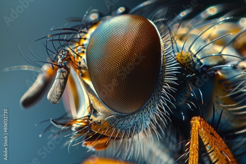 Macro closeup view of a fly’s left eye 