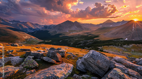 sunset over the rocky mountains landscape background scenery