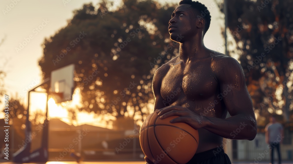 Naklejka premium Determined Basketball Player Ready for Victory on the Court