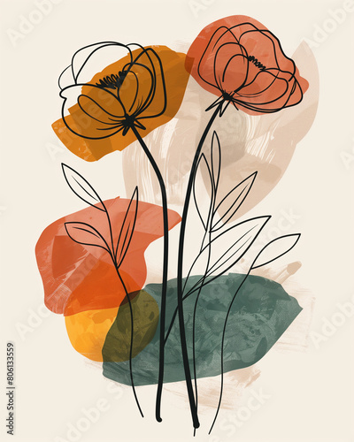 Trendy collage style ranunculus card designs. Abstract and minimalist illustrations with floral outlines © Olivia