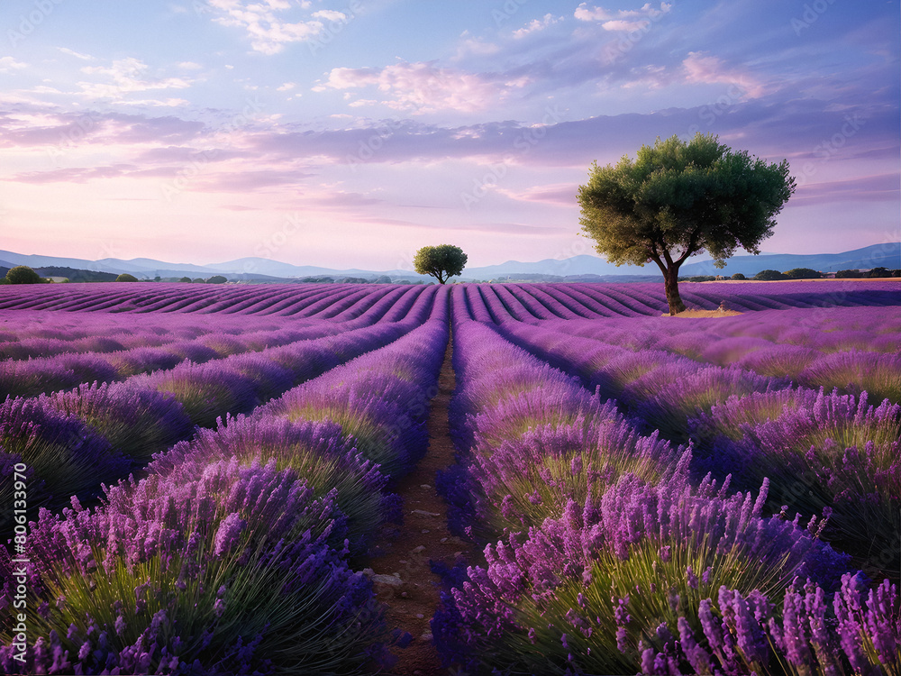 Obraz premium Provençal Dreamscape: A Sea of Lavender in Full Bloom. generative AI