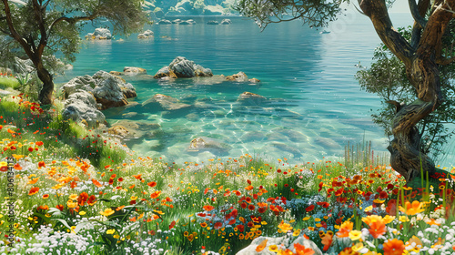 Rocky Mediterranean Coastline with Crystal Blue Waters, Scenic Summer Day in Dalmatia, Croatia