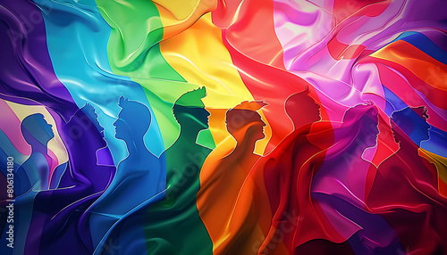 Vibrant multicolored illustration representing LGBT pride, featuring rainbow flag colors, suggesting celebration and diversity. photo