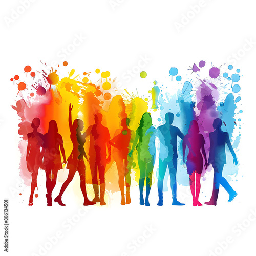 Colorful silhouettes of people with vibrant rainbow hues  symbolizing diversity and inclusion for LGBTQIA  related events.