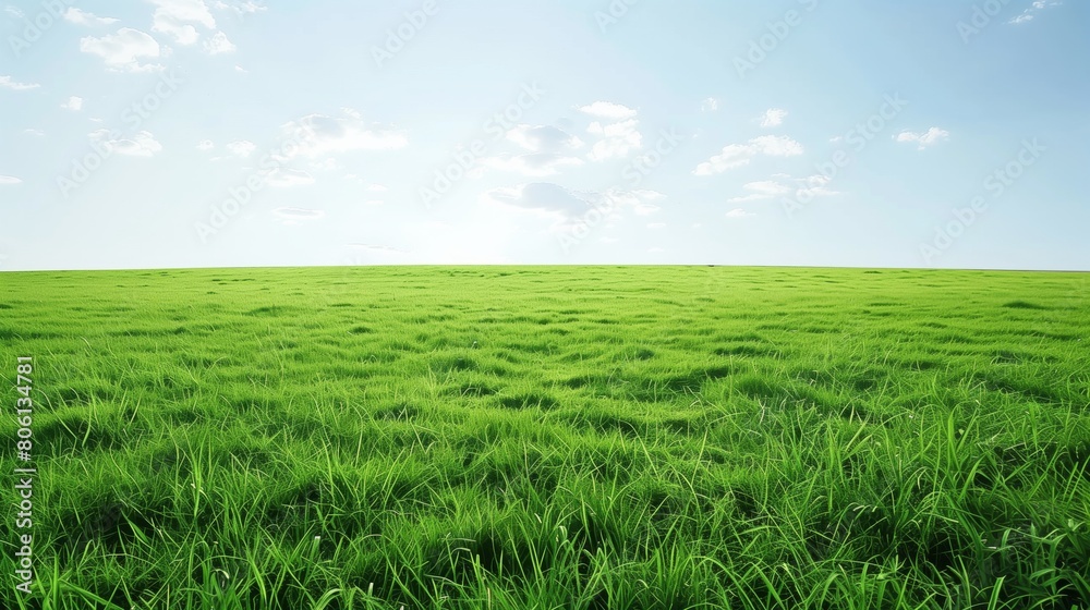 Photorealistic Landscapes: Large Green Grass Field with Blue Sky Photorealistic Landscapes: Large Green Grass Field with Blue Sky