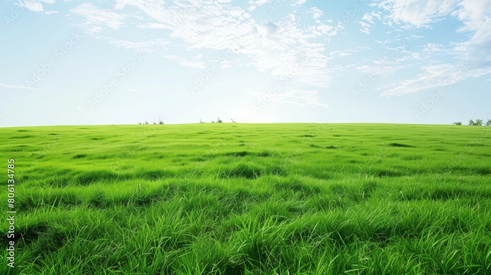 Obraz premium Photorealistic Landscapes: Large Green Grass Field with Blue Sky 