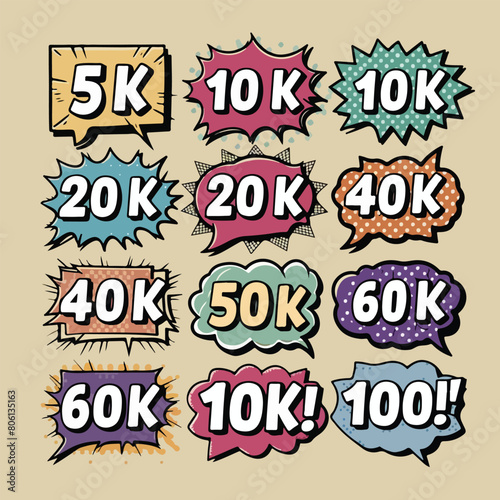 100K icon. Achievement followers.100 000 followers background. Congratulating networking thanks, net friends line icons set, editable stroke, flat isolated on white, linear vector outline illustration