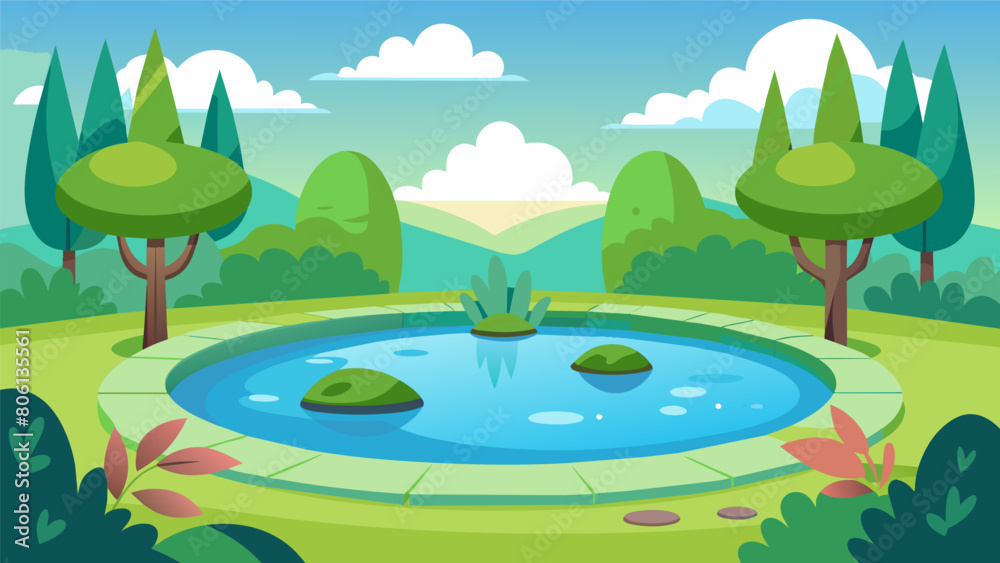 Obraz premium A small pond adds to the tranquility of the garden its still waters reflecting the stoic virtues of clarity and calmness.. Vector illustration